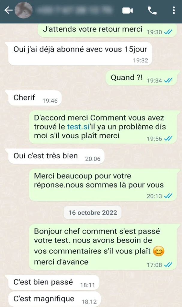 Avis client WhatsApp