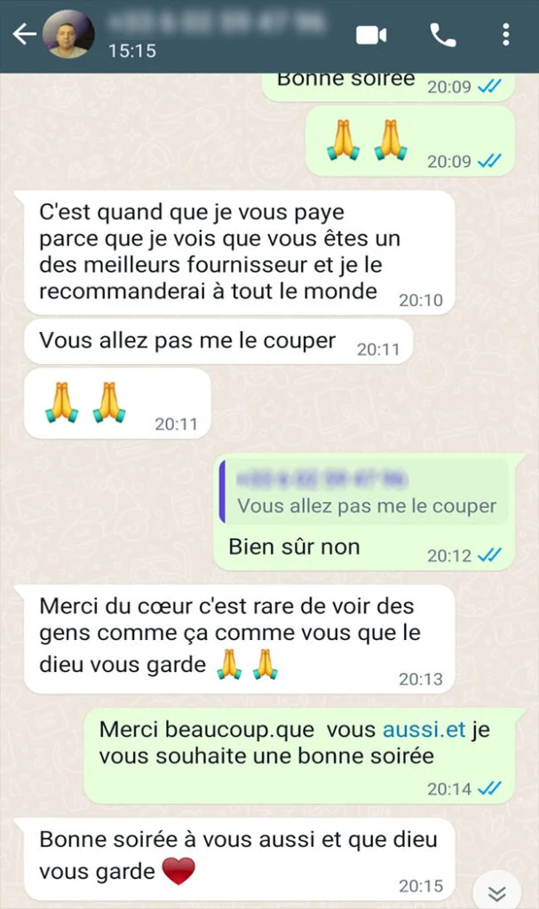 Avis client WhatsApp