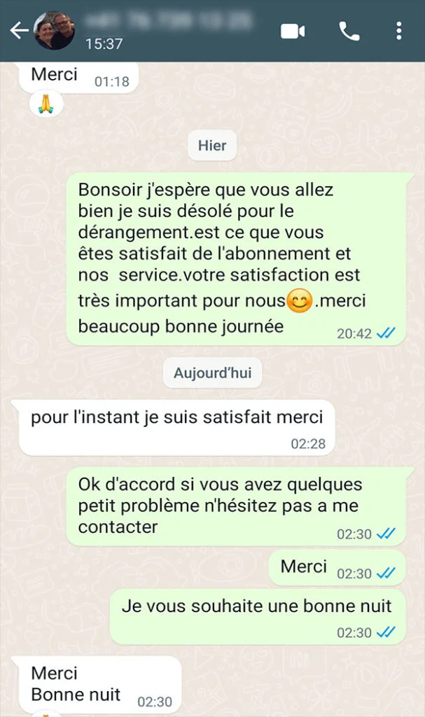 Avis client WhatsApp