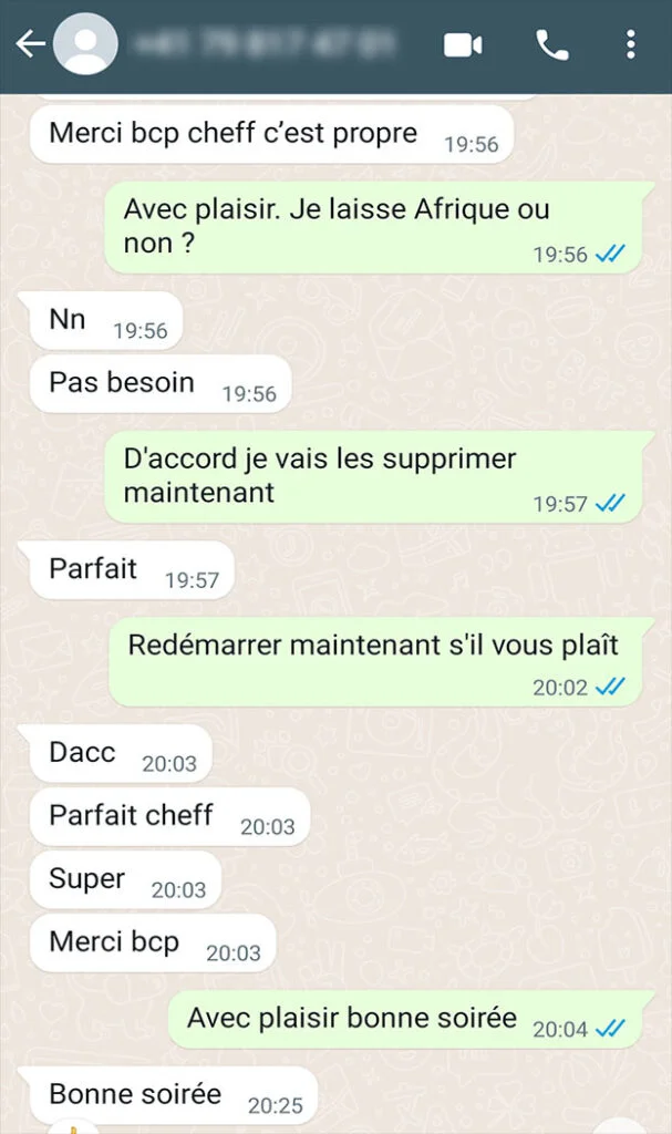 Avis client WhatsApp